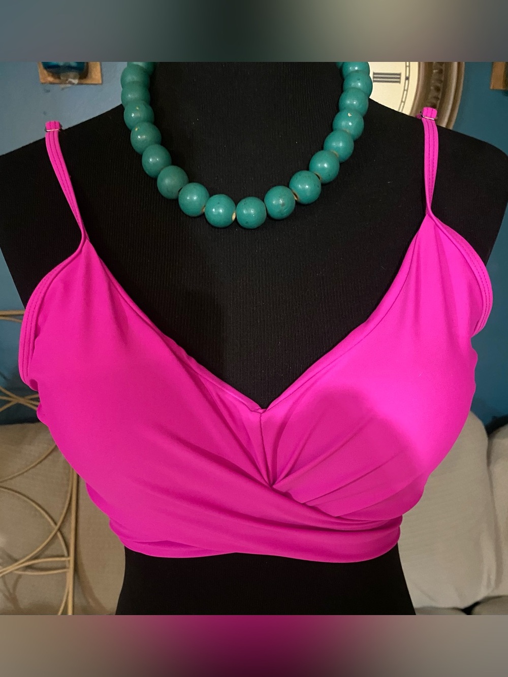 SHEIN Hot Pink Twist Front Bikini Top